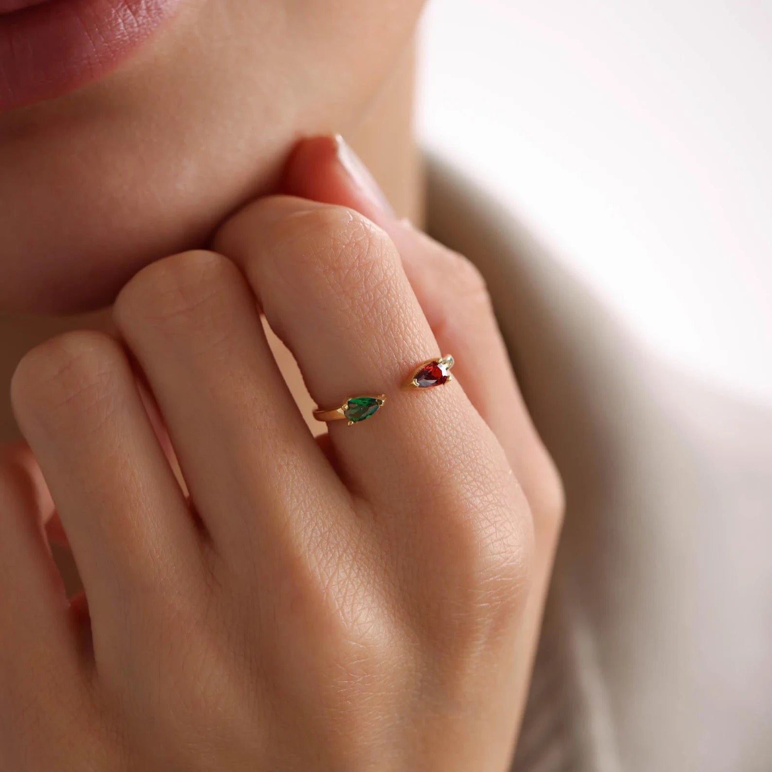 Dual Teardrop Birthstone Ring