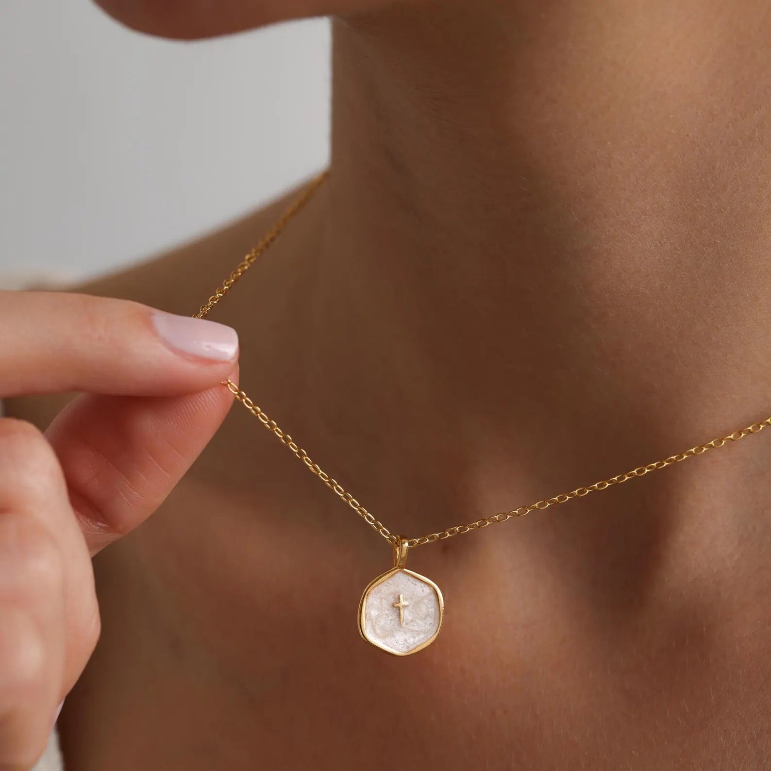 Gold Enamel Mini Cross Necklace