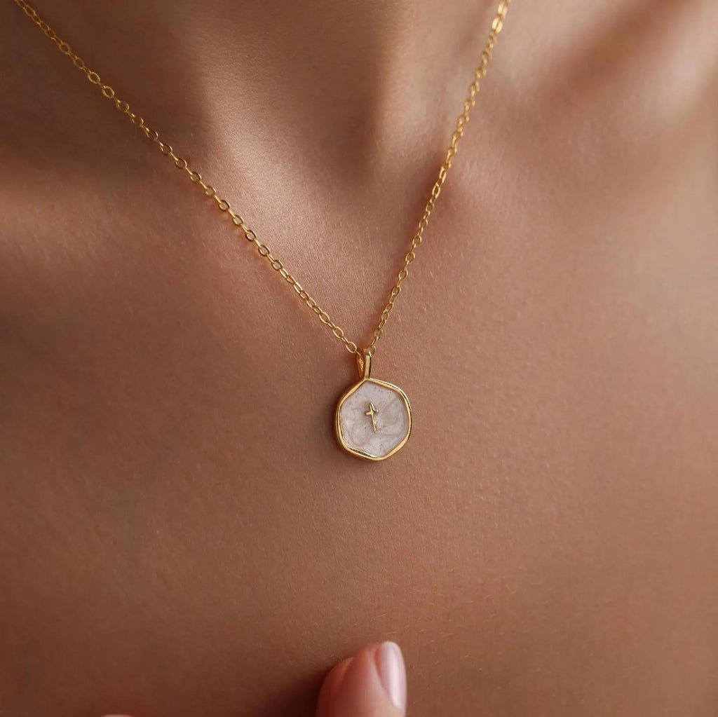 Gold Enamel Mini Cross Necklace