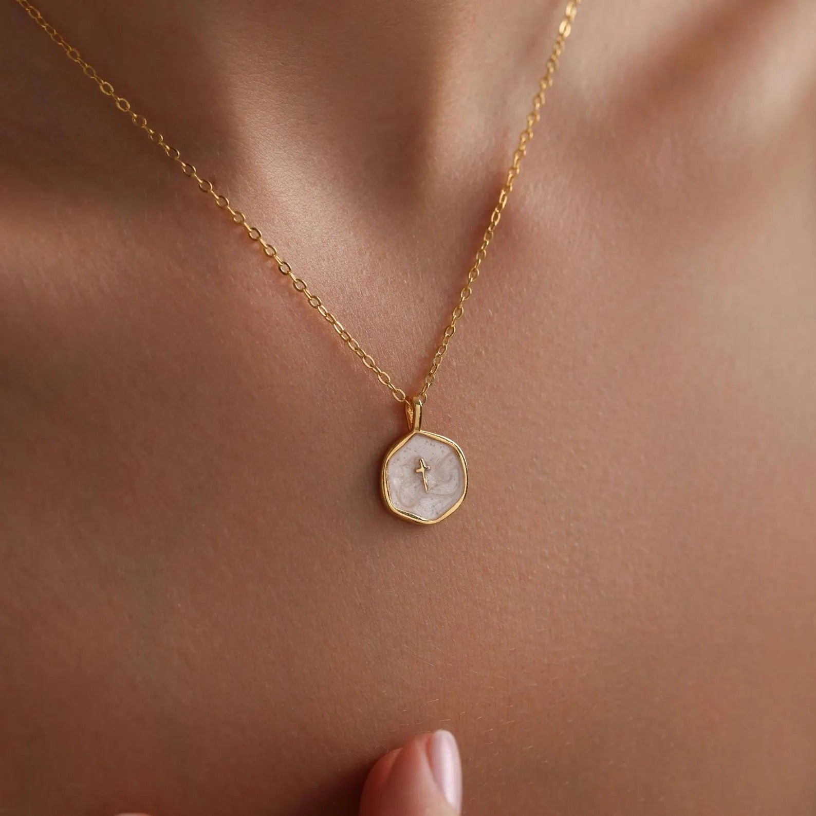Gold Enamel Mini Cross Necklace