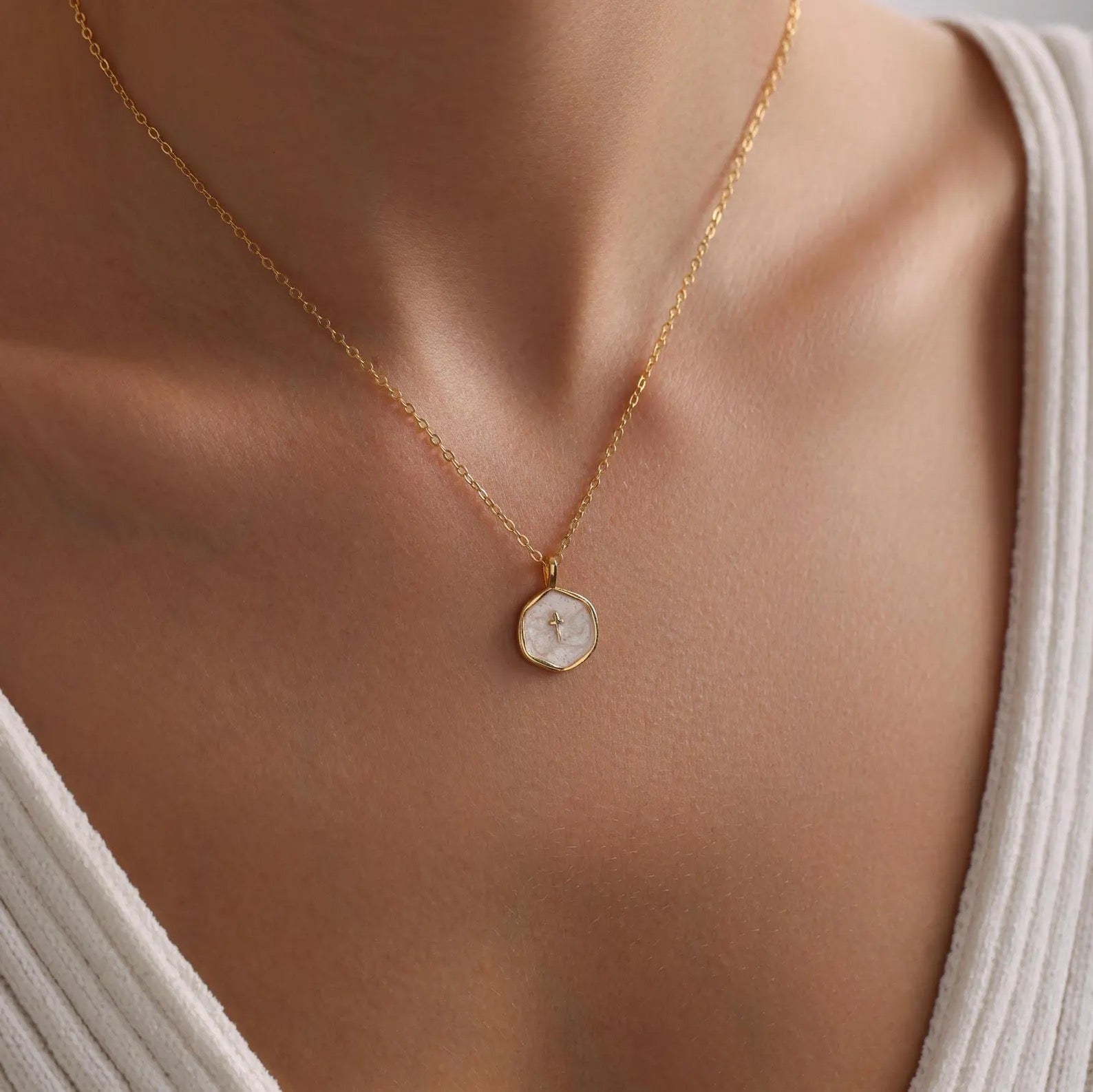 Gold Enamel Mini Cross Necklace