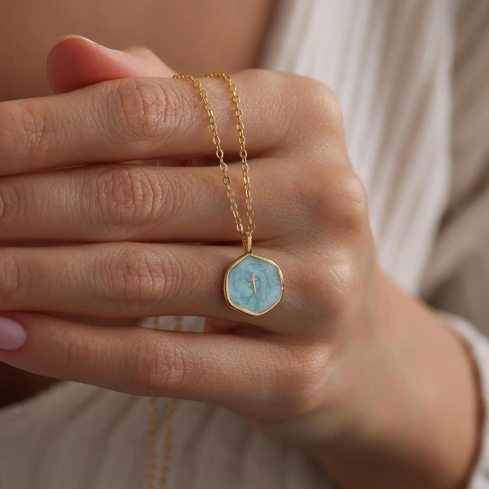 Gold Enamel Mini Cross Necklace