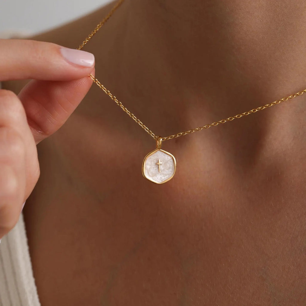 Gold Enamel Mini Cross Necklace