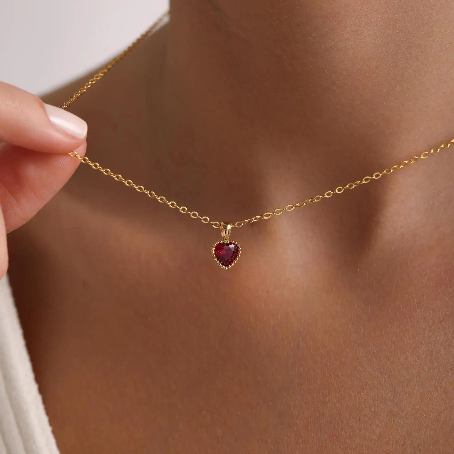 Tiny Heart Birthstone Necklace
