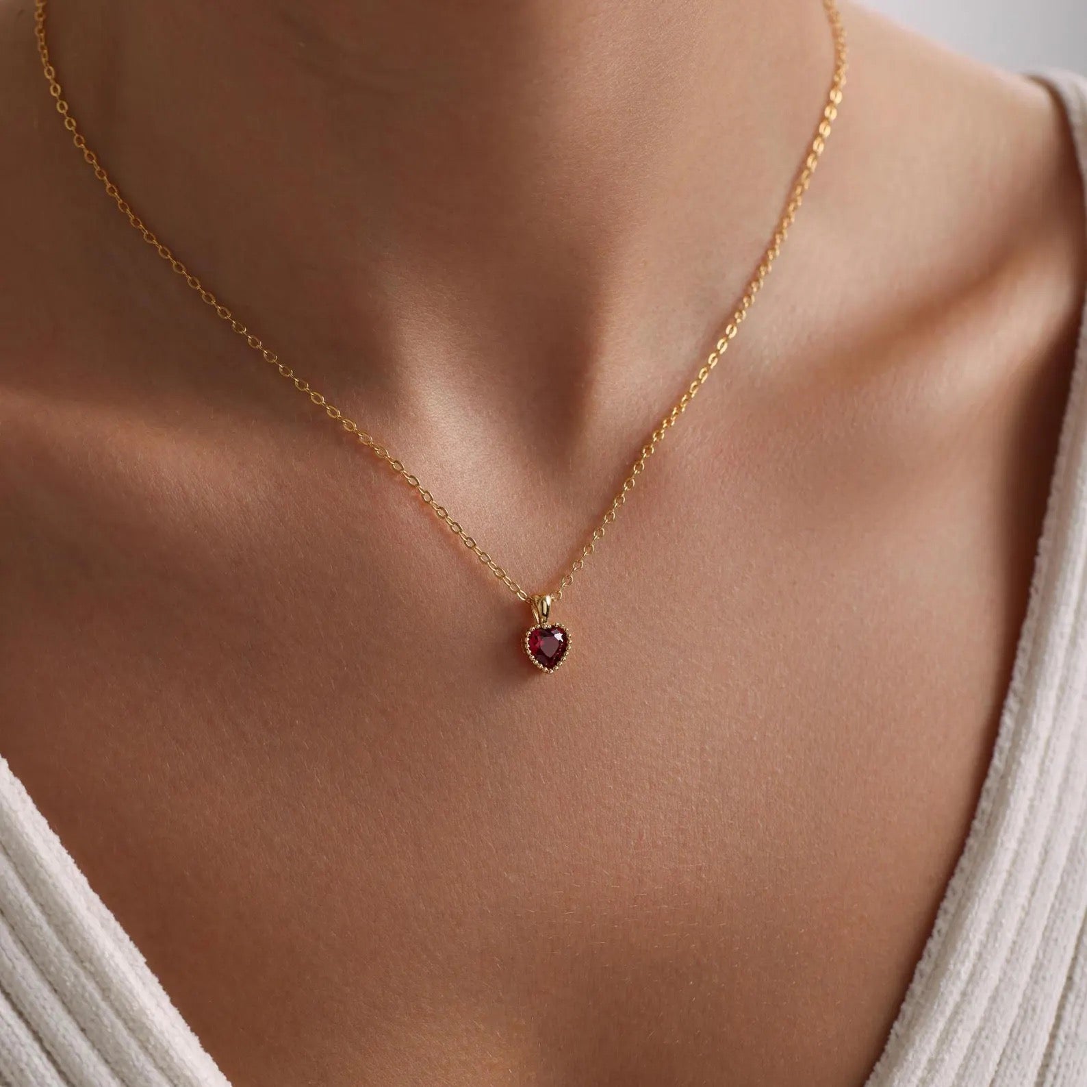 Tiny Heart Birthstone Necklace