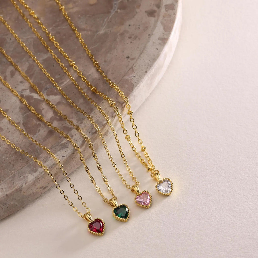Tiny Heart Birthstone Necklace
