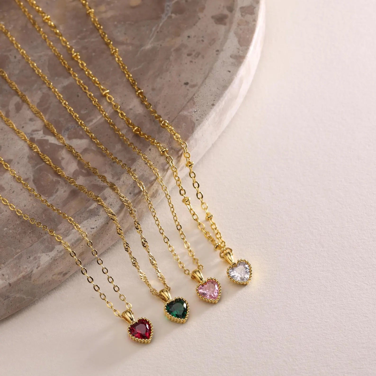Tiny Heart Birthstone Necklace