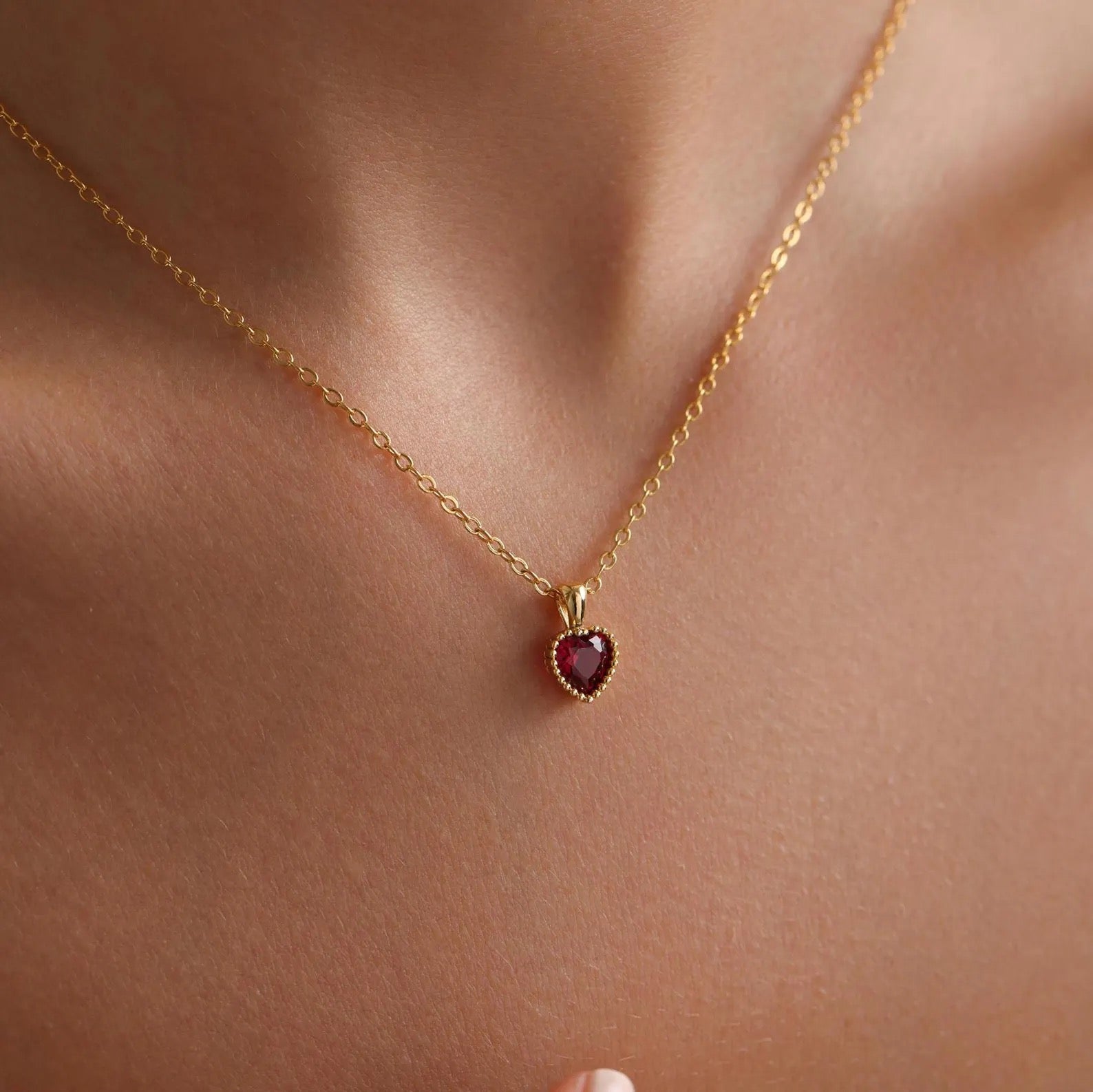 Tiny Heart Birthstone Necklace