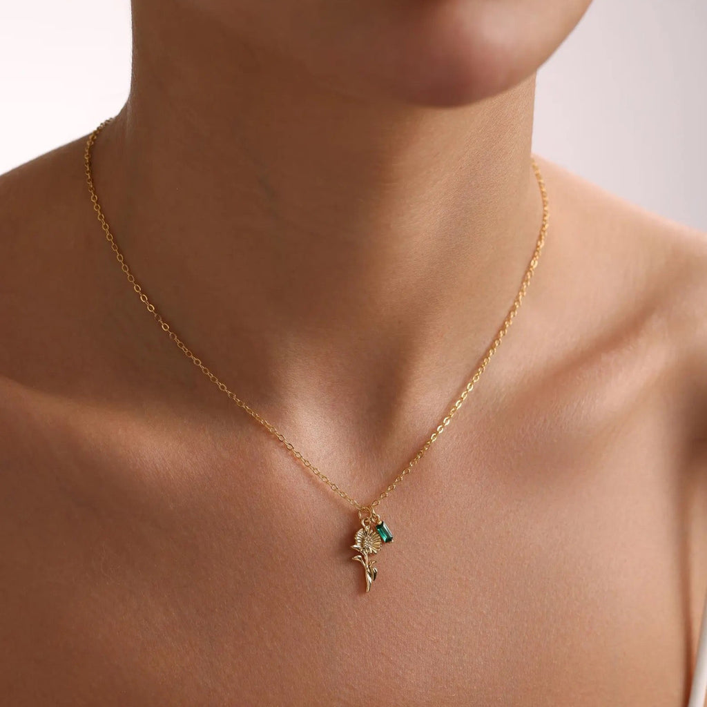 Birth Flower with Birthstone Necklace
