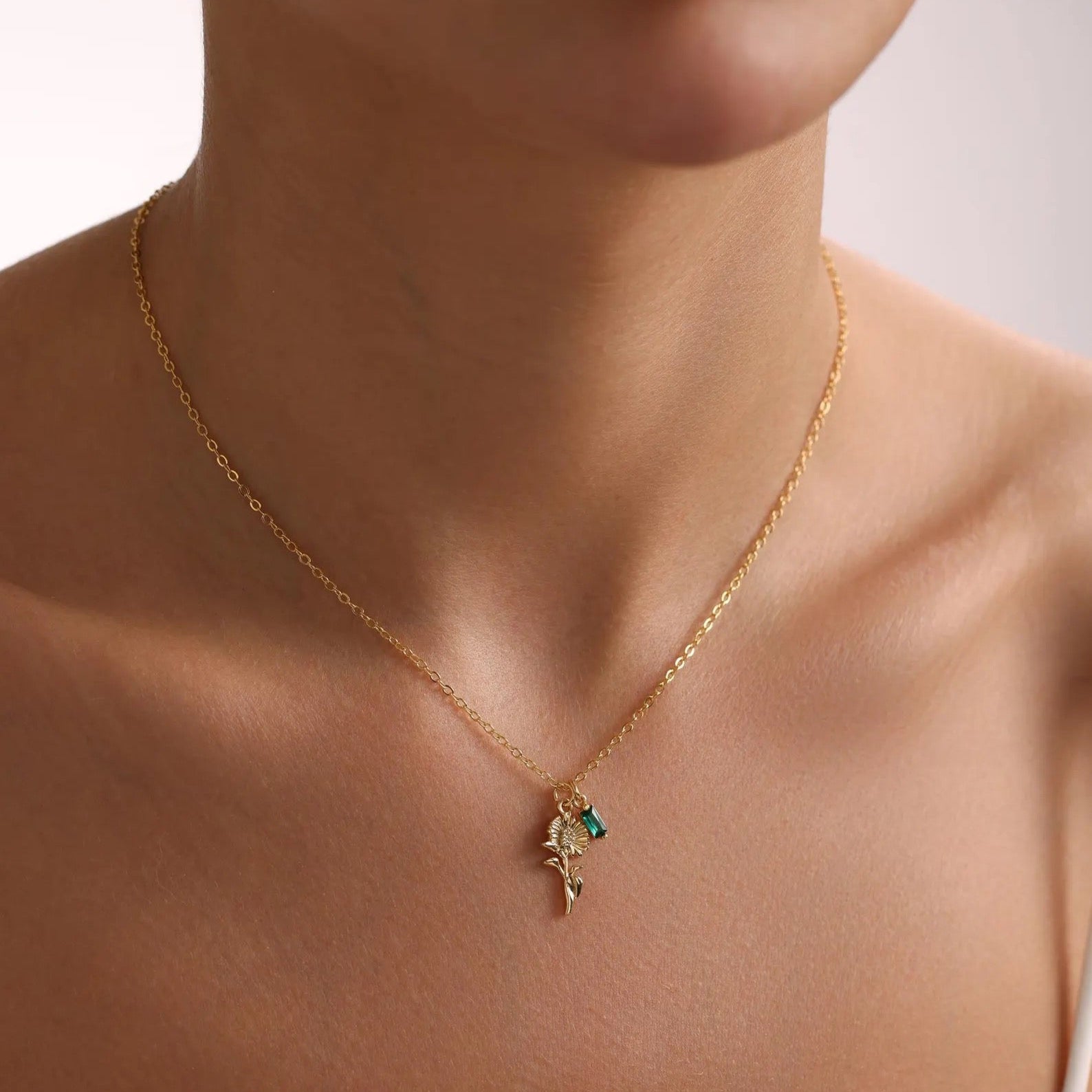 Birth Flower with Birthstone Necklace