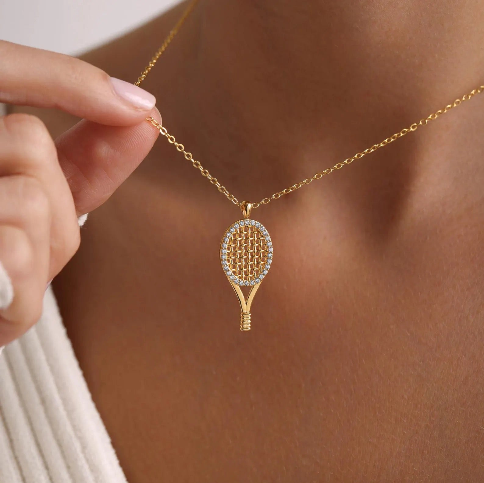 Dainty Racket Pave Necklace