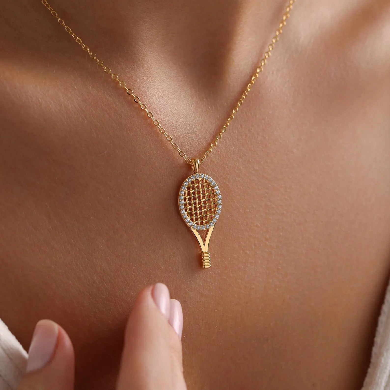 Dainty Racket Pave Necklace