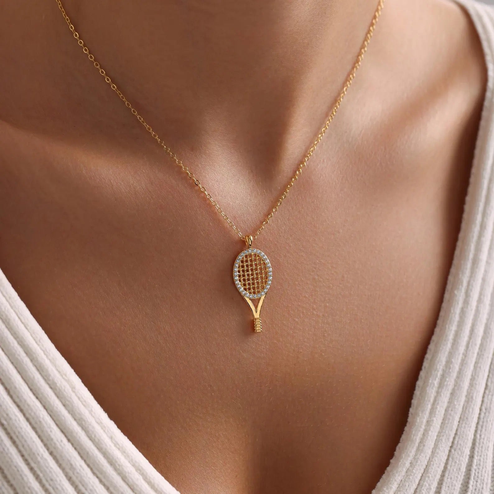 Dainty Racket Pave Necklace