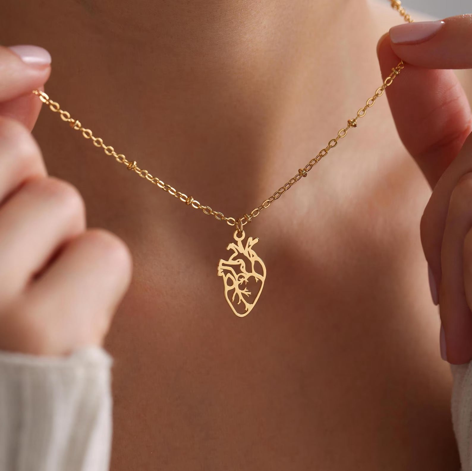 Plated Anatomical Heart Pendant Necklace