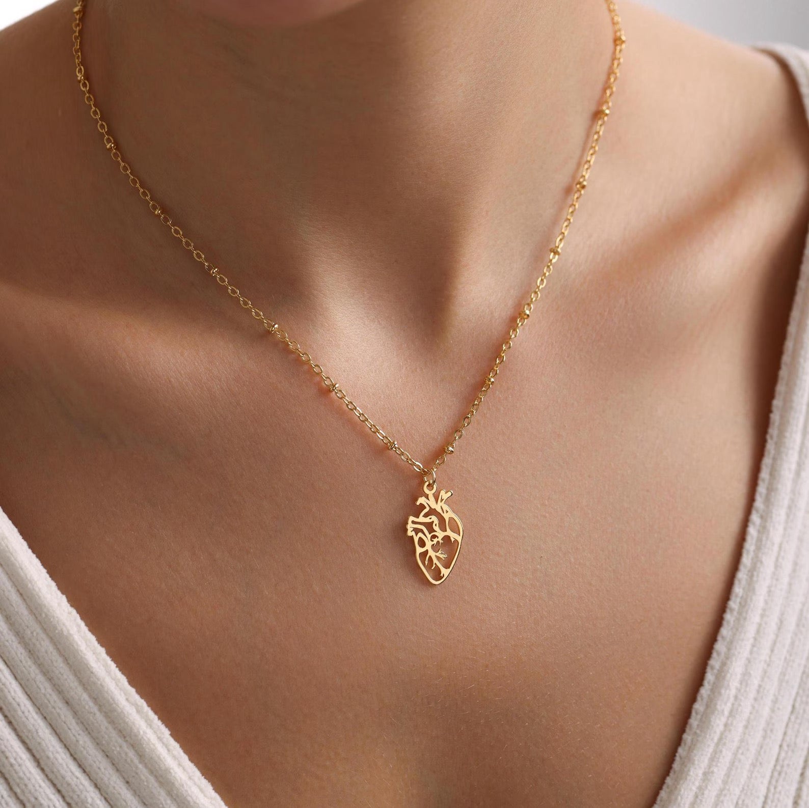 Plated Anatomical Heart Pendant Necklace