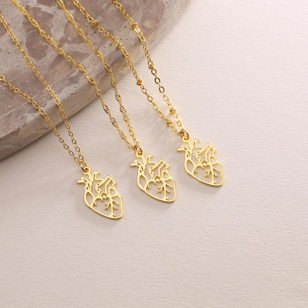 Plated Anatomical Heart Pendant Necklace