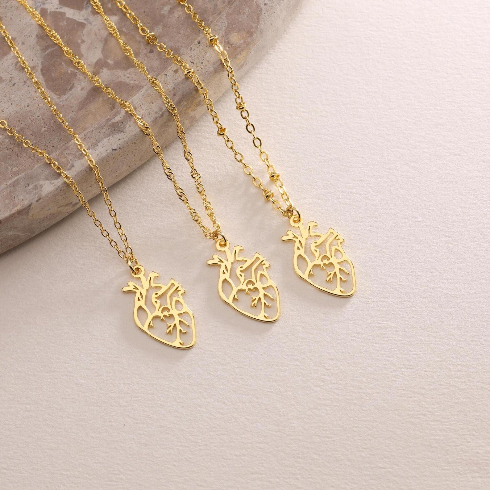 Plated Anatomical Heart Pendant Necklace