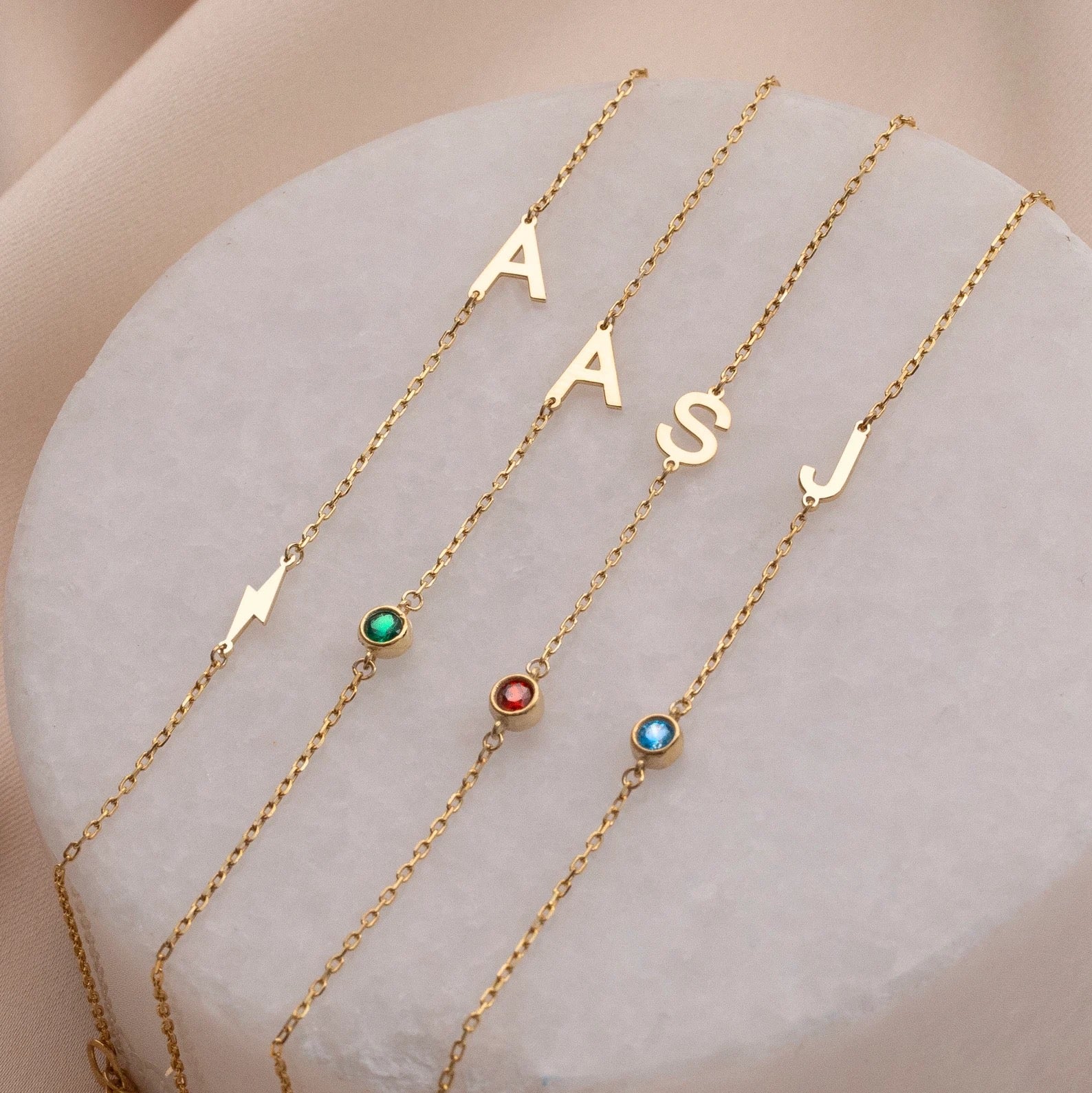 Birthstone Initial Bracelet