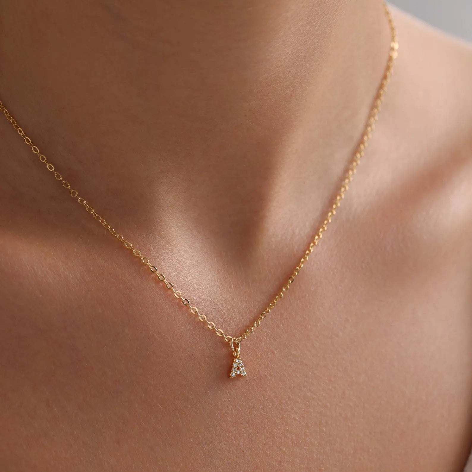 Mini Initial Pave Necklace