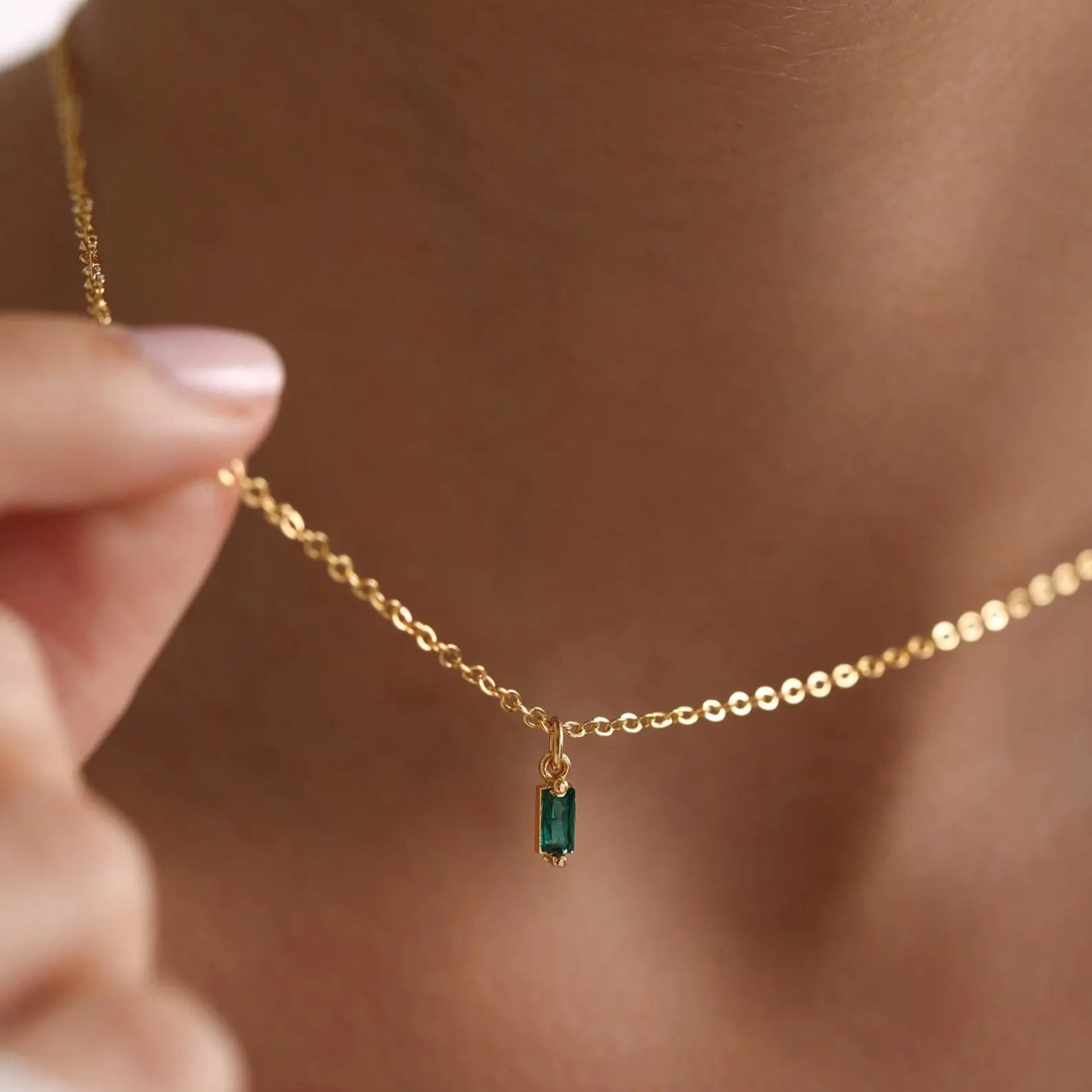 Baguette Birthstone Necklace