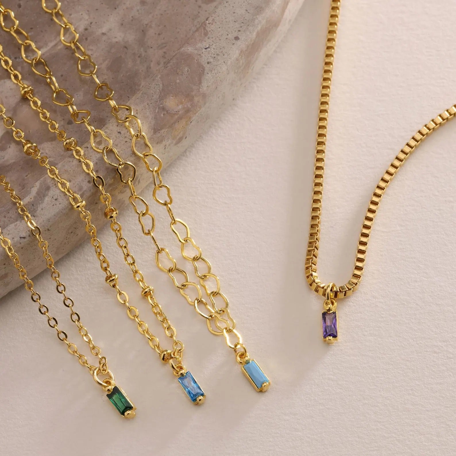 Baguette Birthstone Necklace