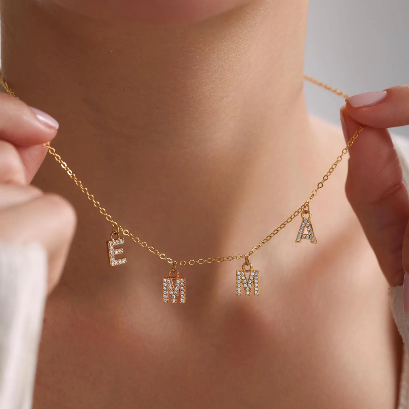 Crystal Charm Name Necklace