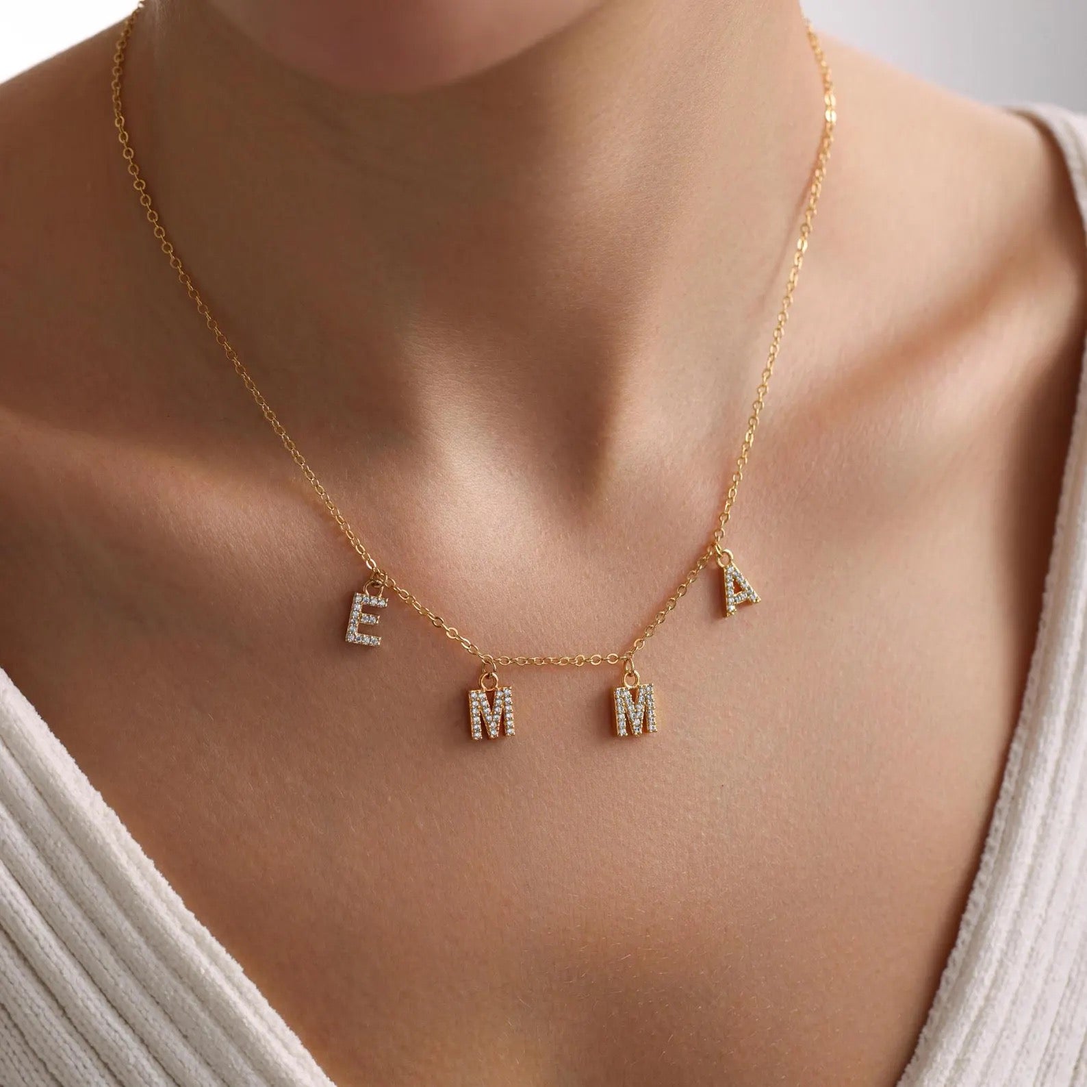 Crystal Charm Name Necklace