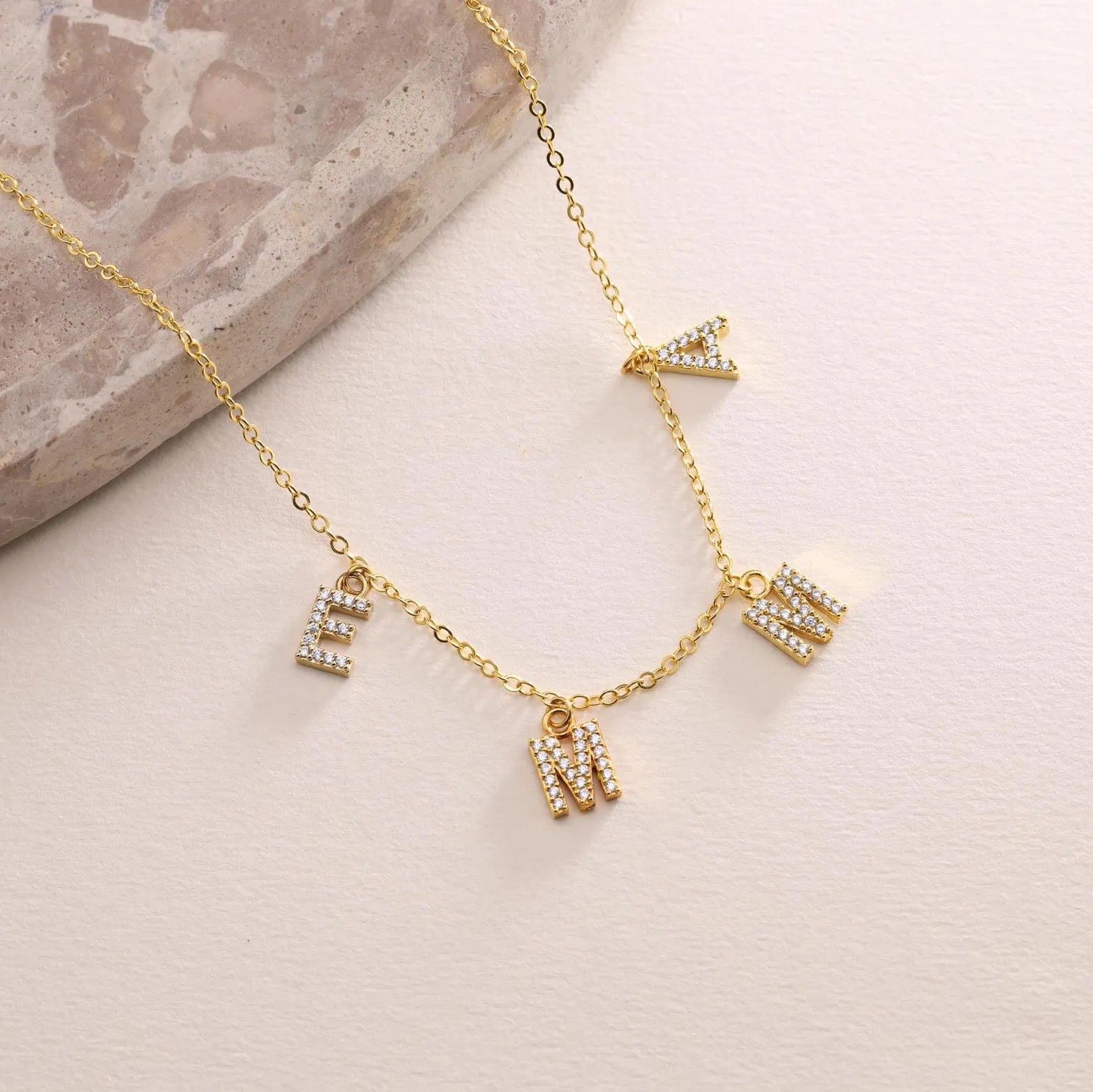 Crystal Charm Name Necklace