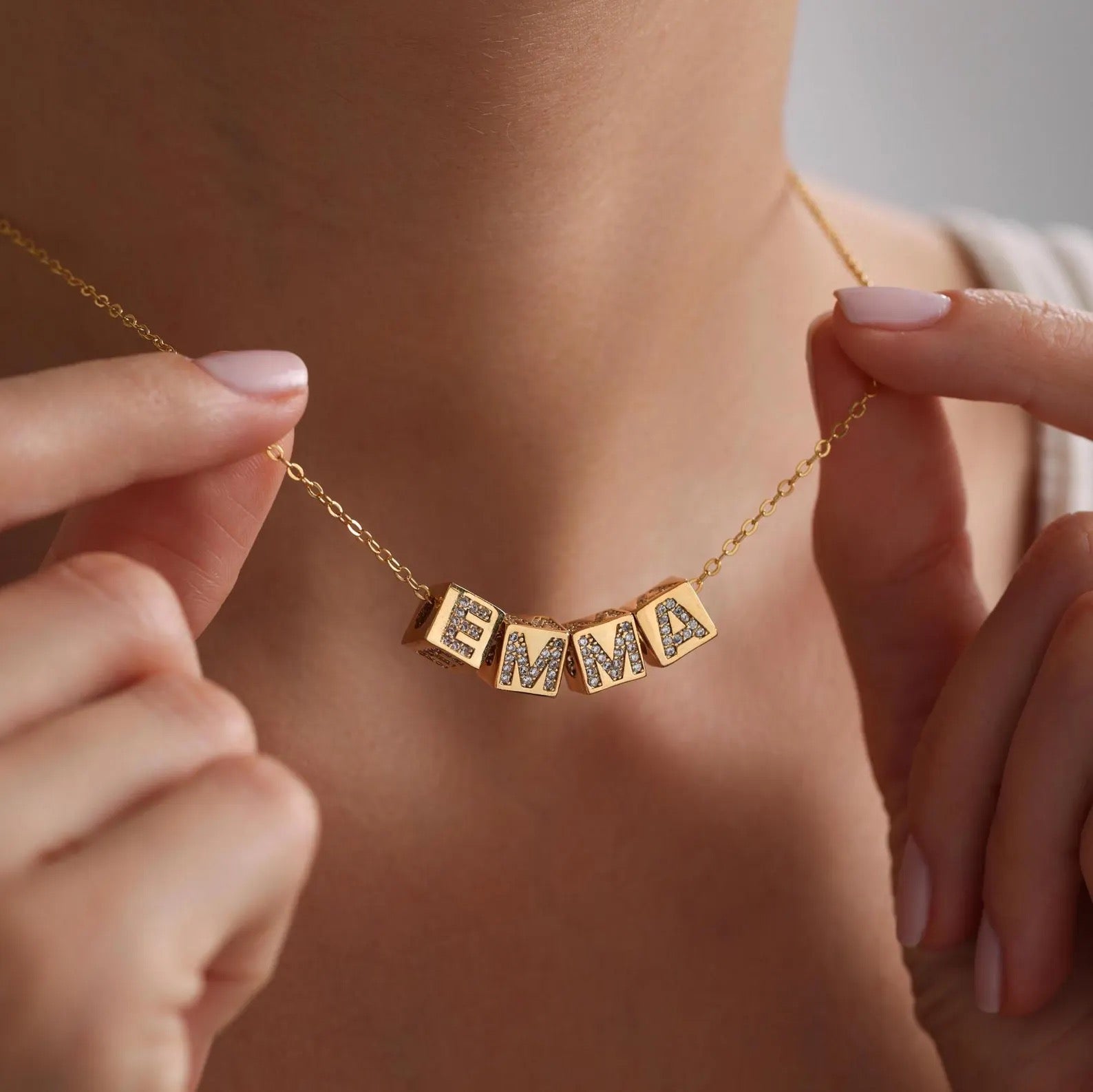 Cube Bling Name Necklace