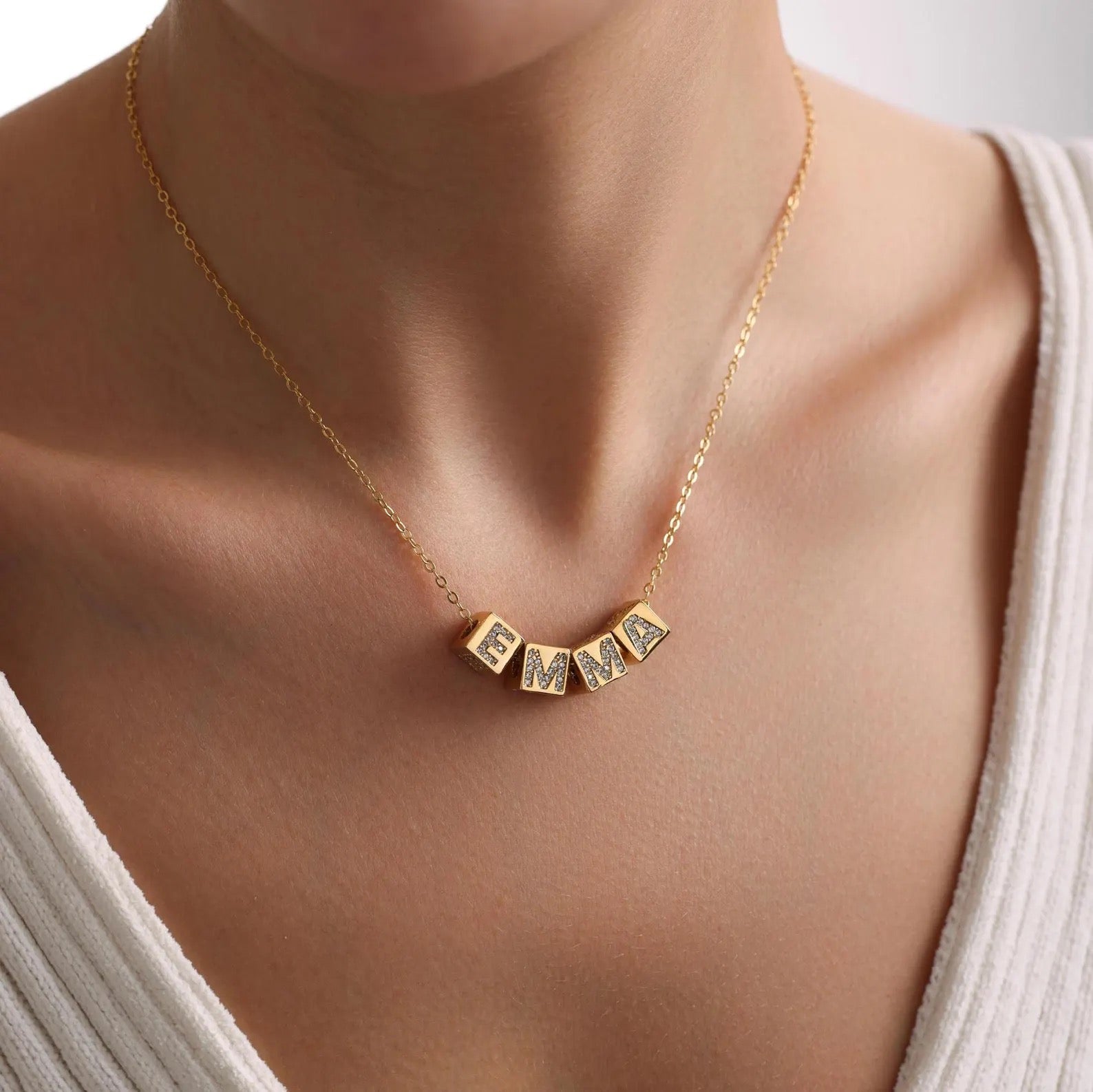 Cube Bling Name Necklace