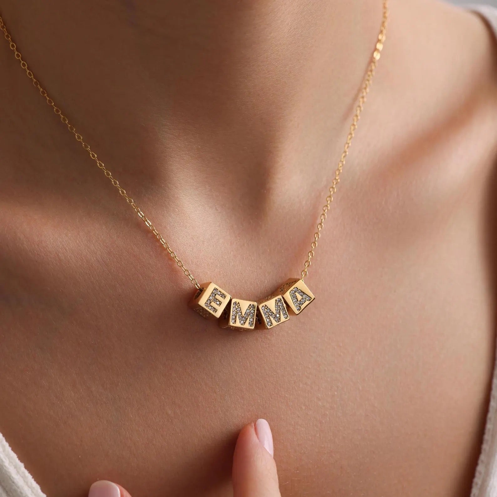 Cube Bling Name Necklace