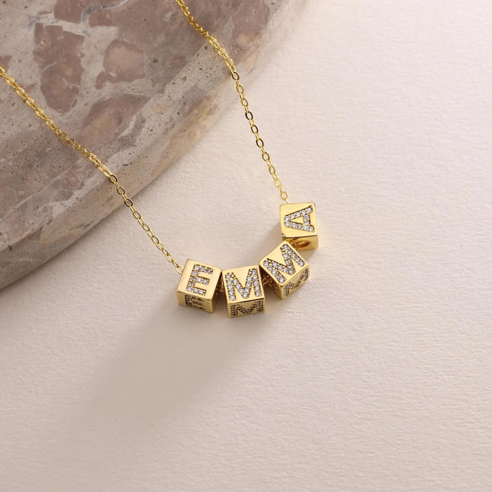 Cube Bling Name Necklace