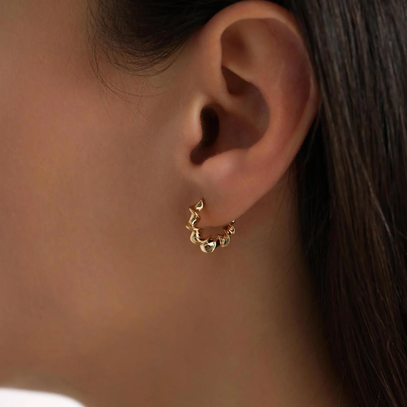 Twisted Spiral Huggie Hoop Earrings