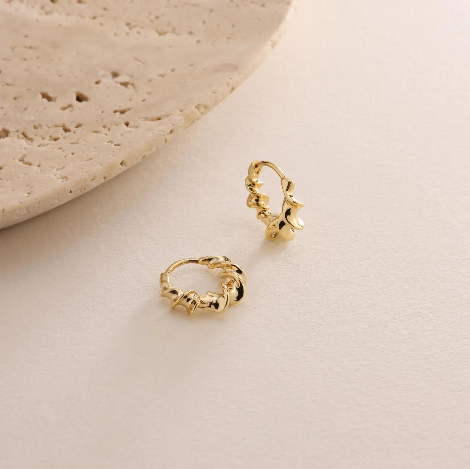 Twisted Spiral Huggie Hoop Earrings