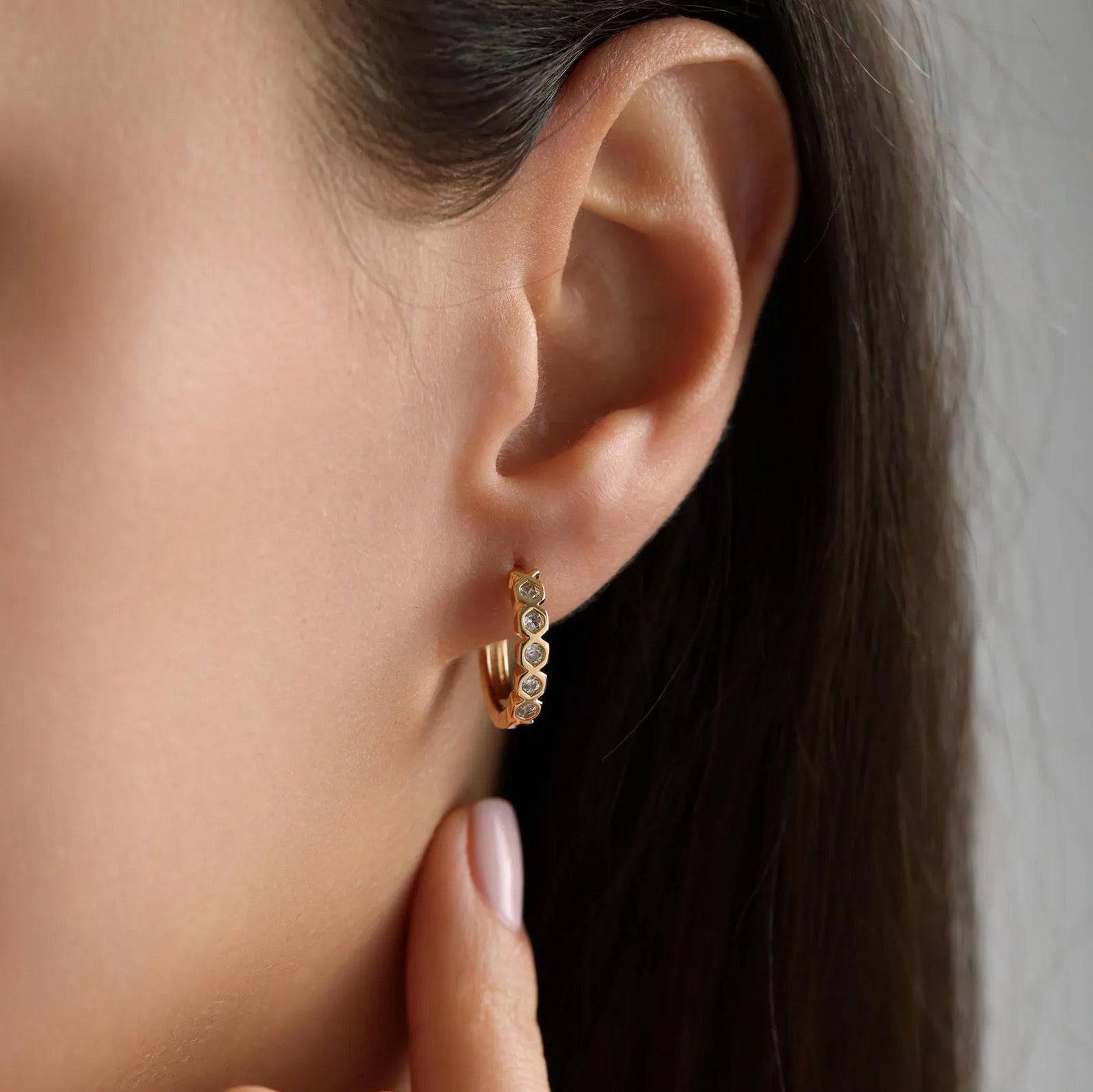 Honeycomb Pave Huggie Hoop Earrings