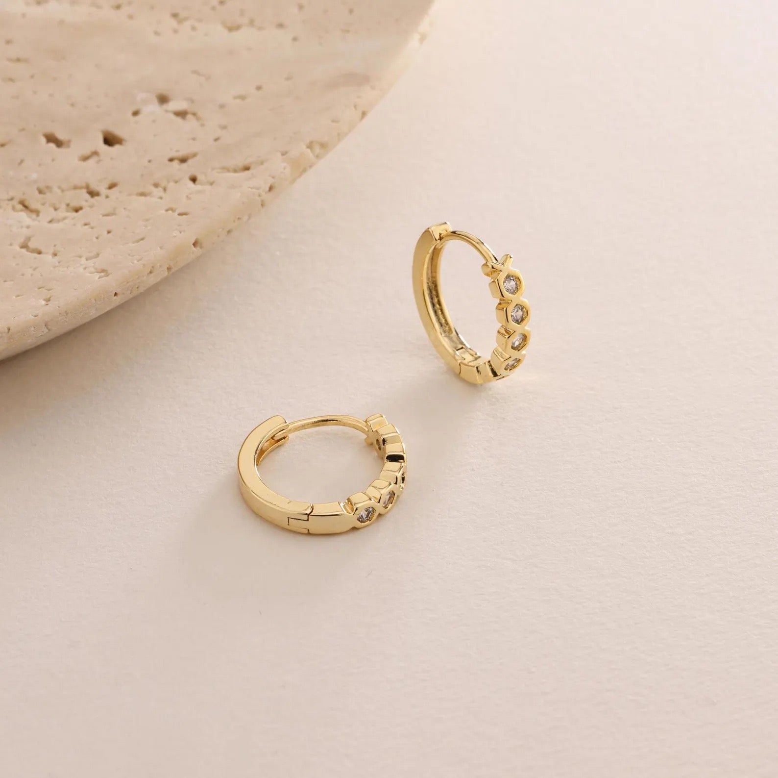 Honeycomb Pave Huggie Hoop Earrings
