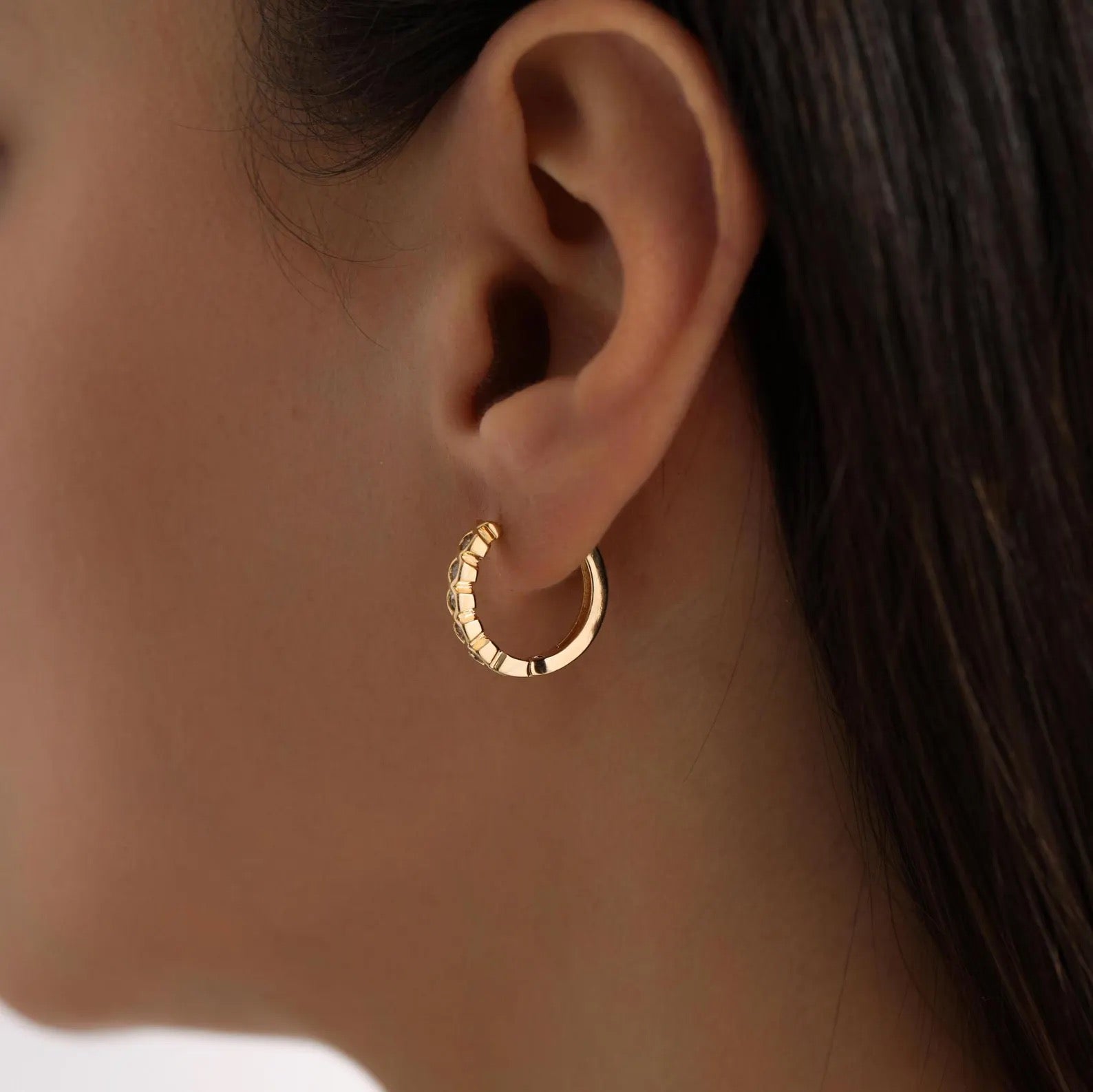 Honeycomb Pave Huggie Hoop Earrings