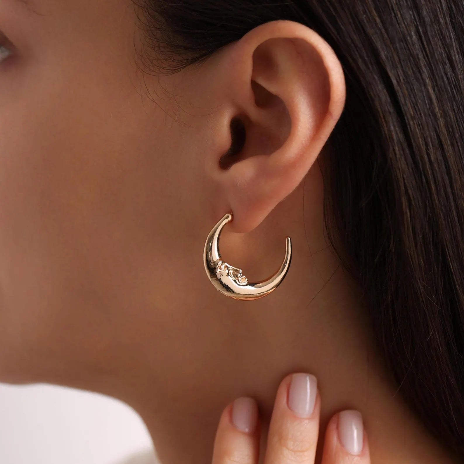 Moon Face Hoop Earrings