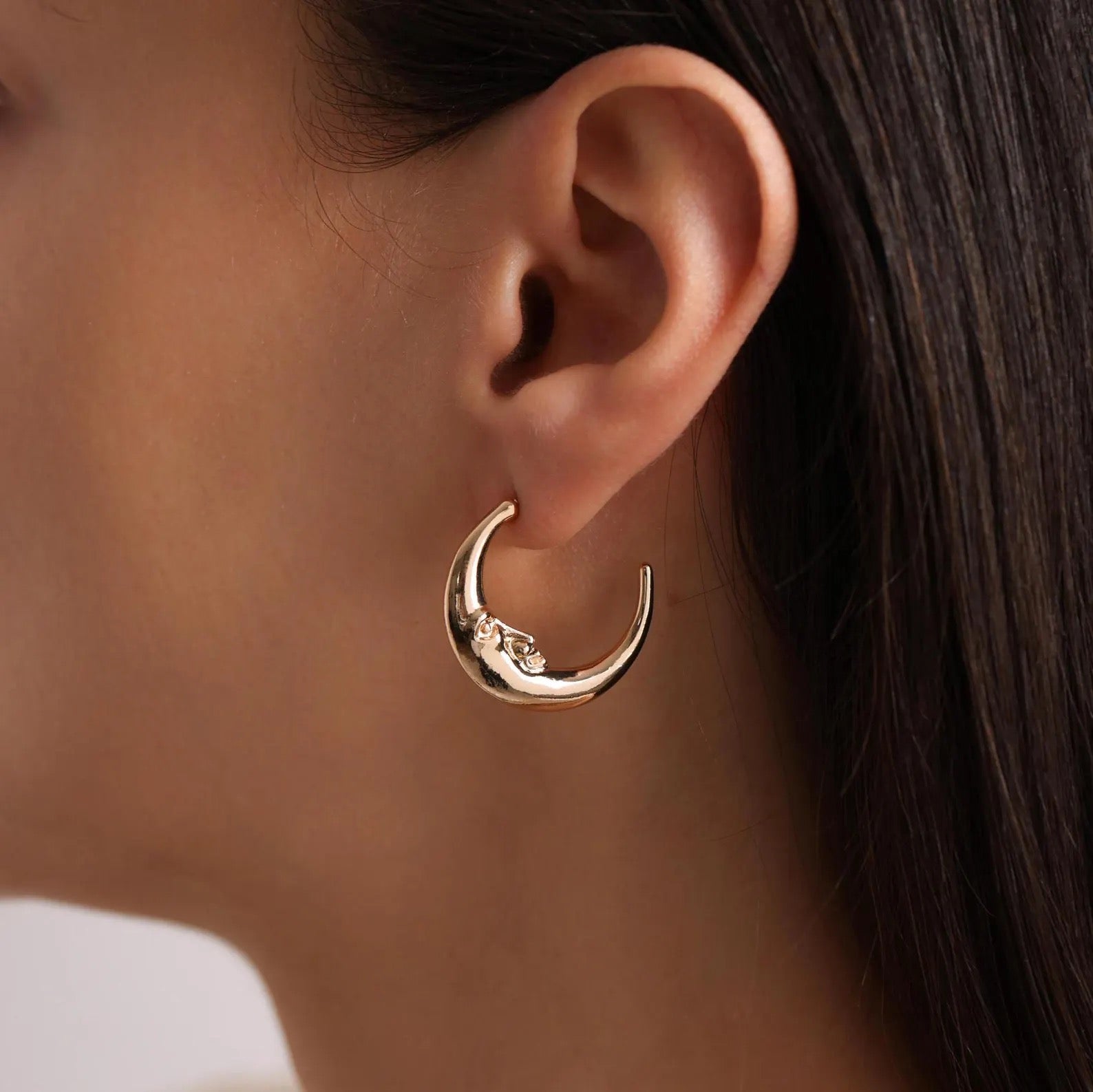 Moon Face Hoop Earrings
