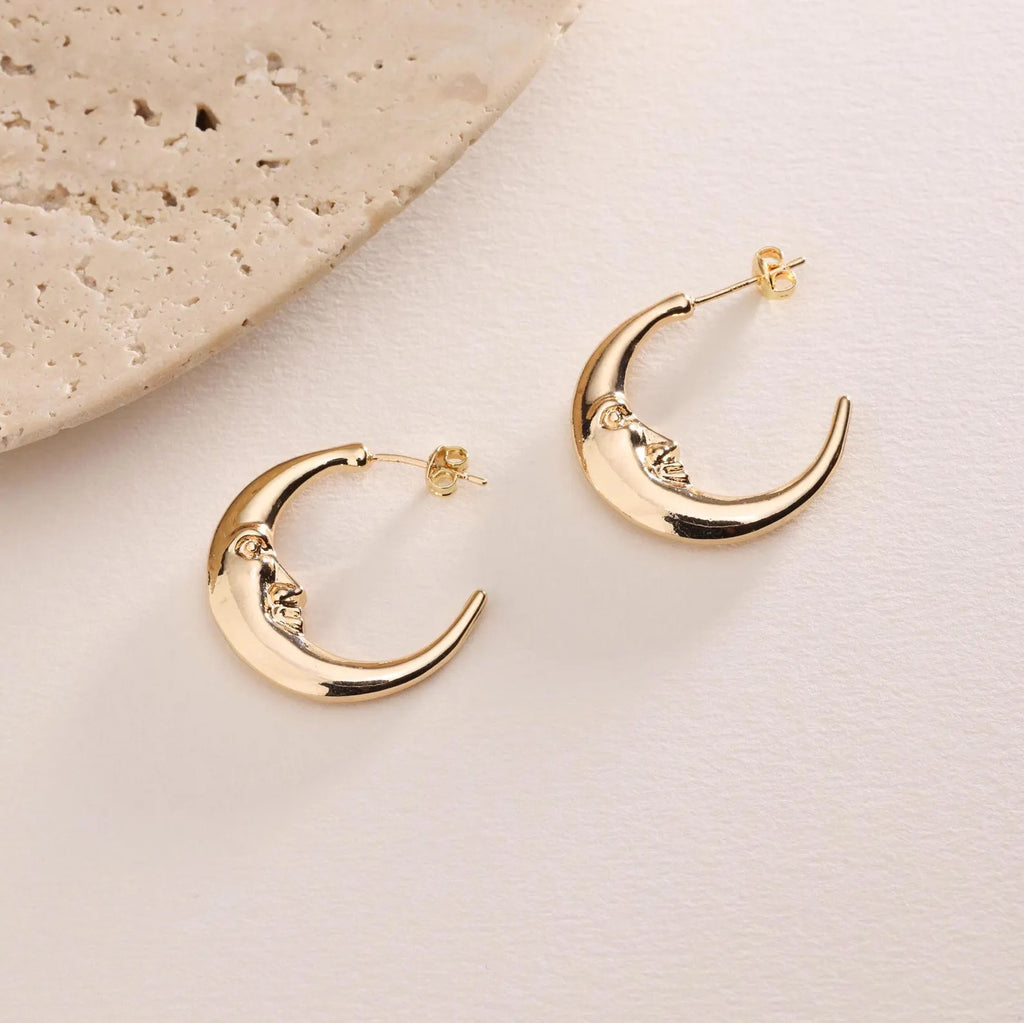 Moon Face Hoop Earrings