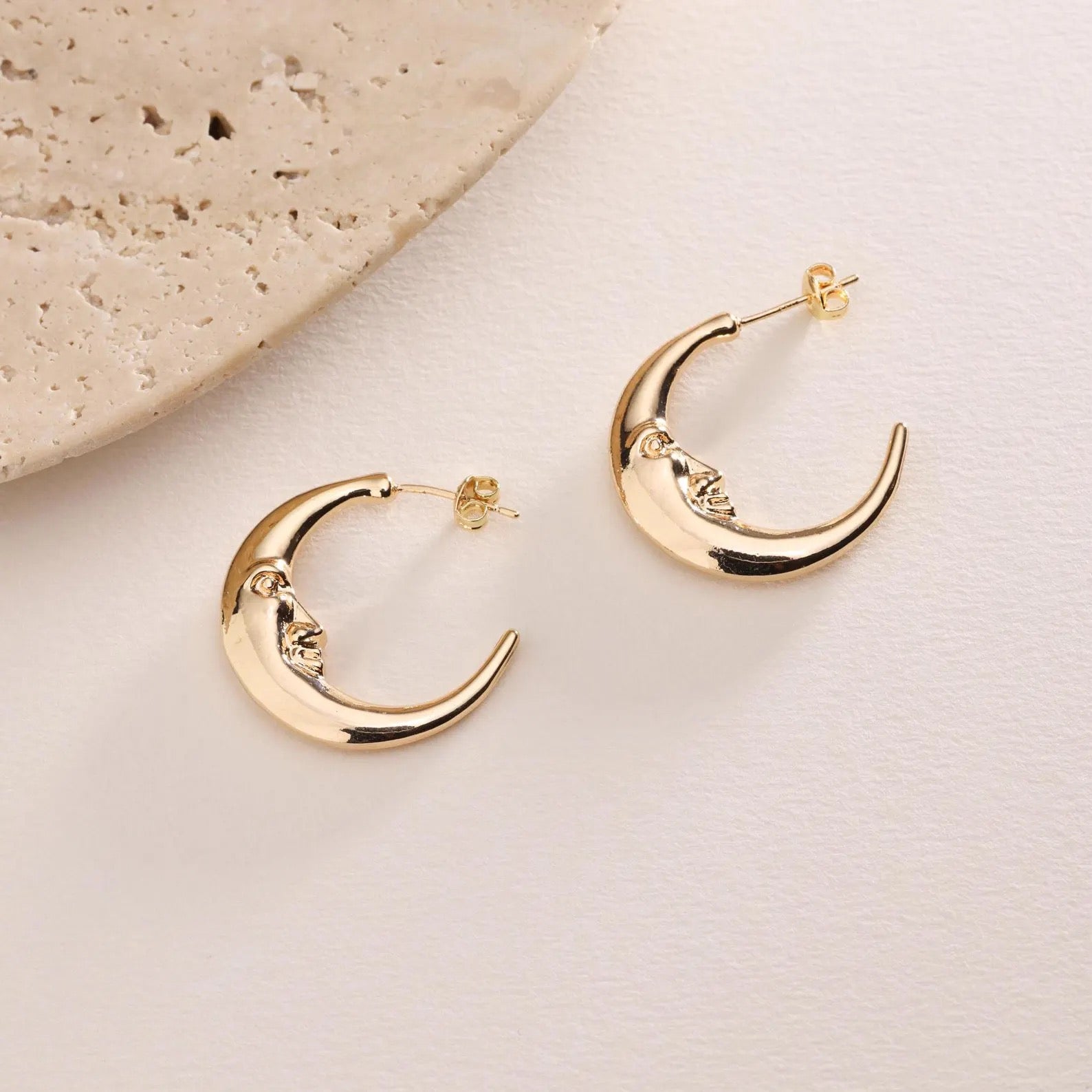 Moon Face Hoop Earrings