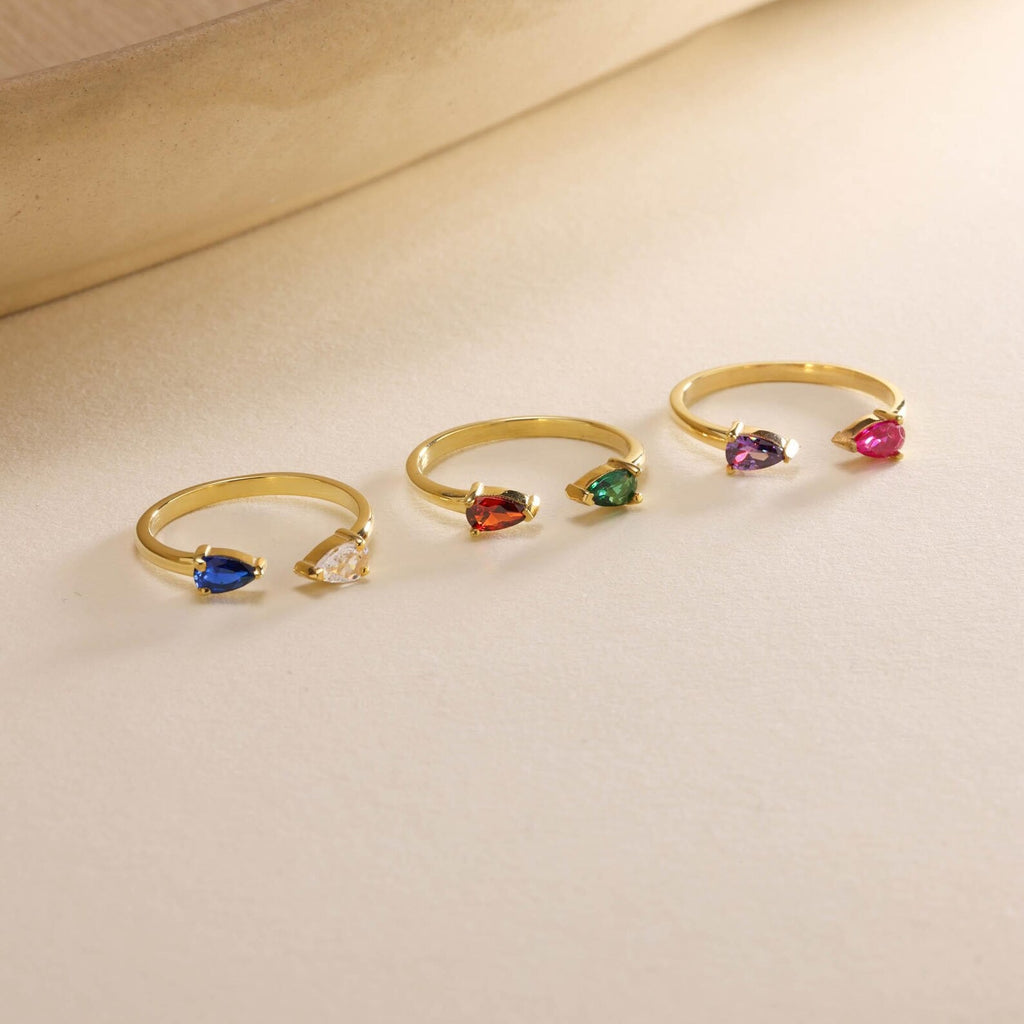 Dual Teardrop Birthstone Ring