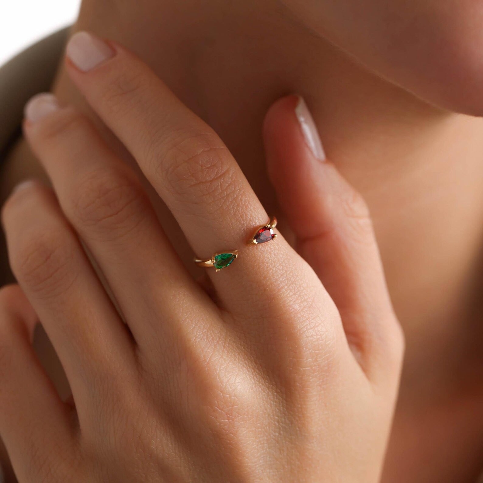 Dual Teardrop Birthstone Ring