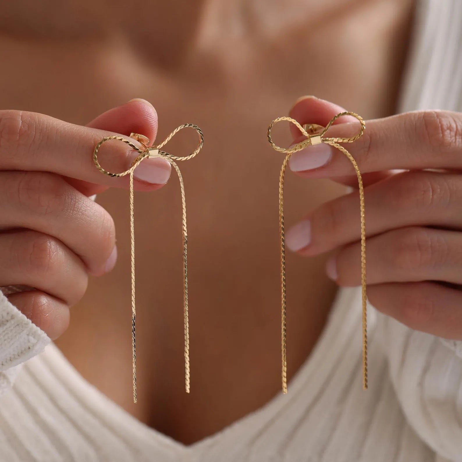 Long Drop Bow Earrings