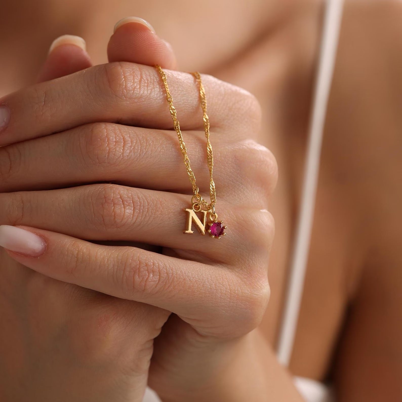 Initial Birthstone Necklace