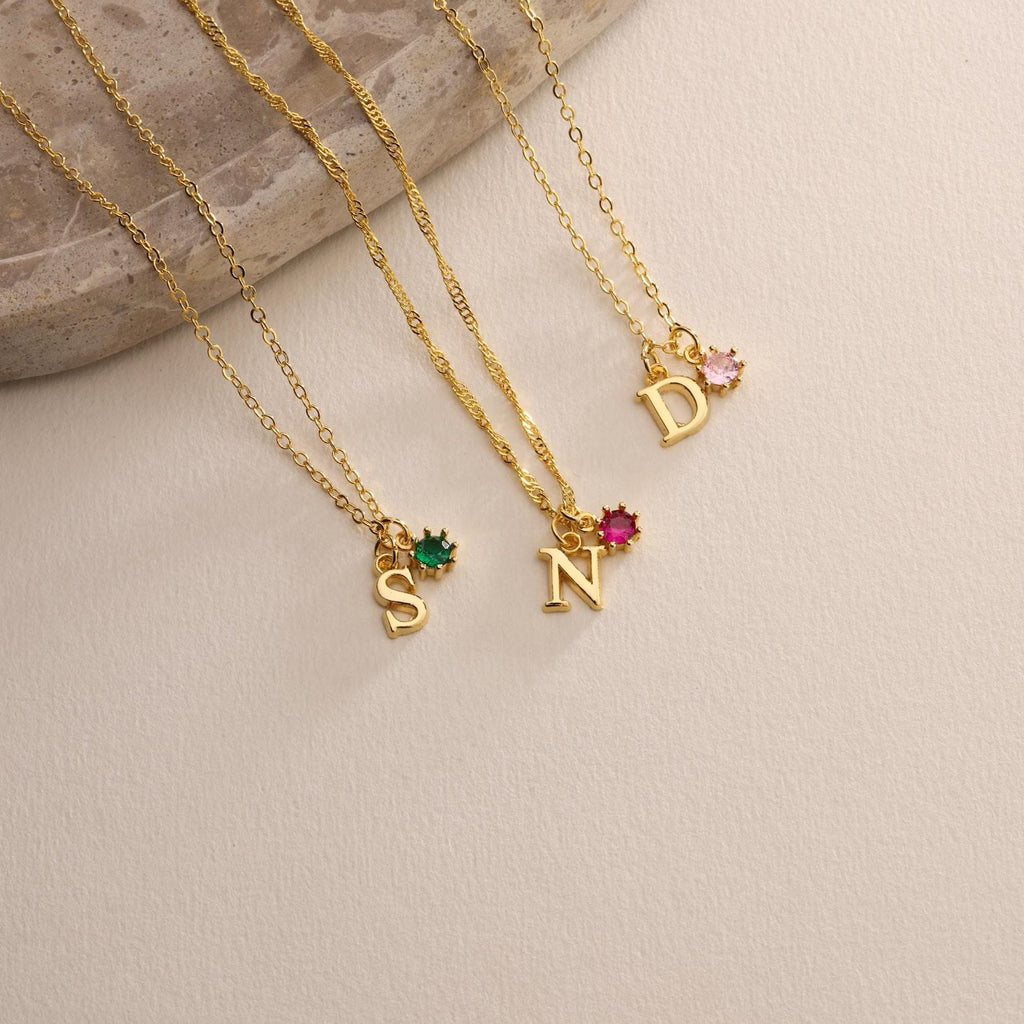 Initial Birthstone Necklace