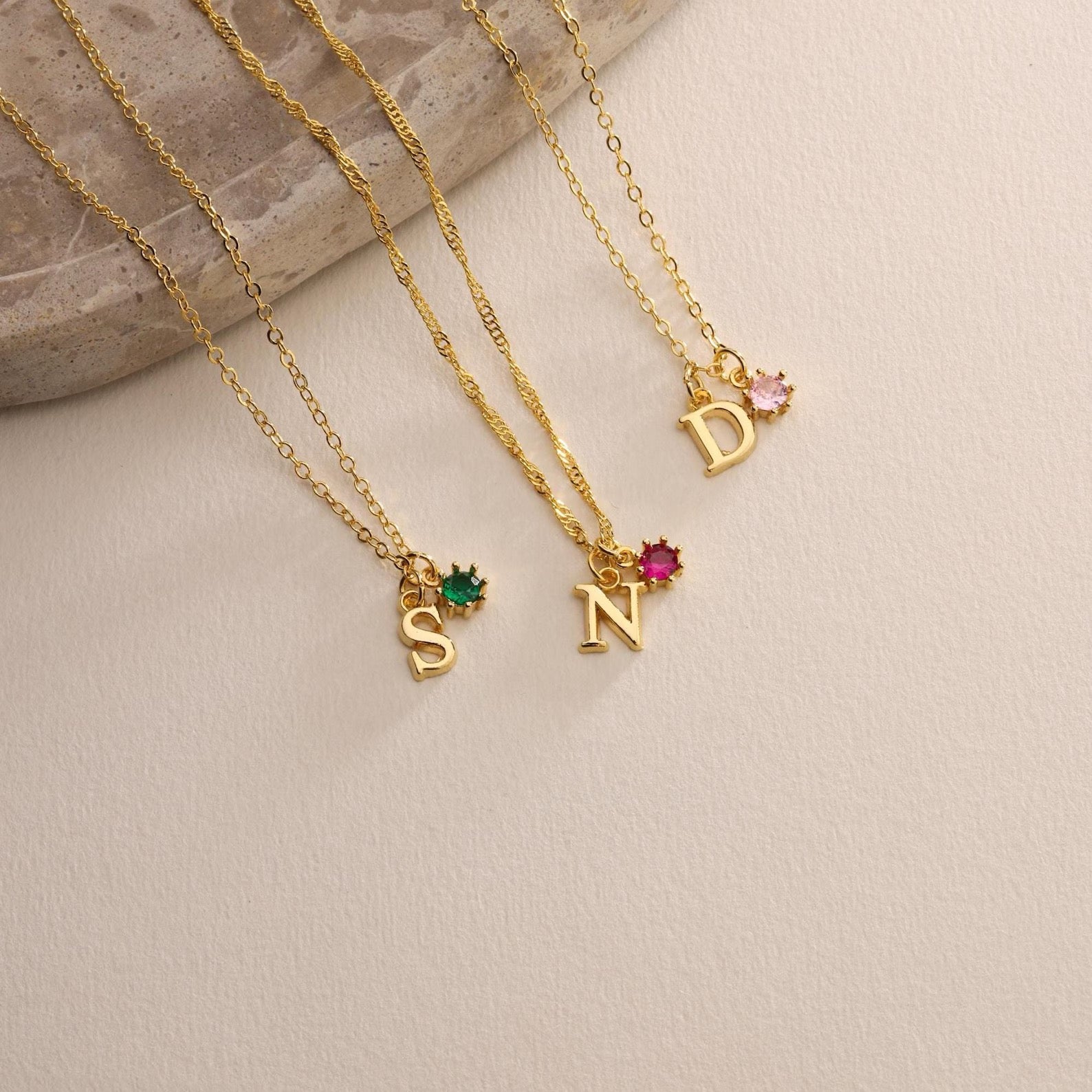 Initial Birthstone Necklace
