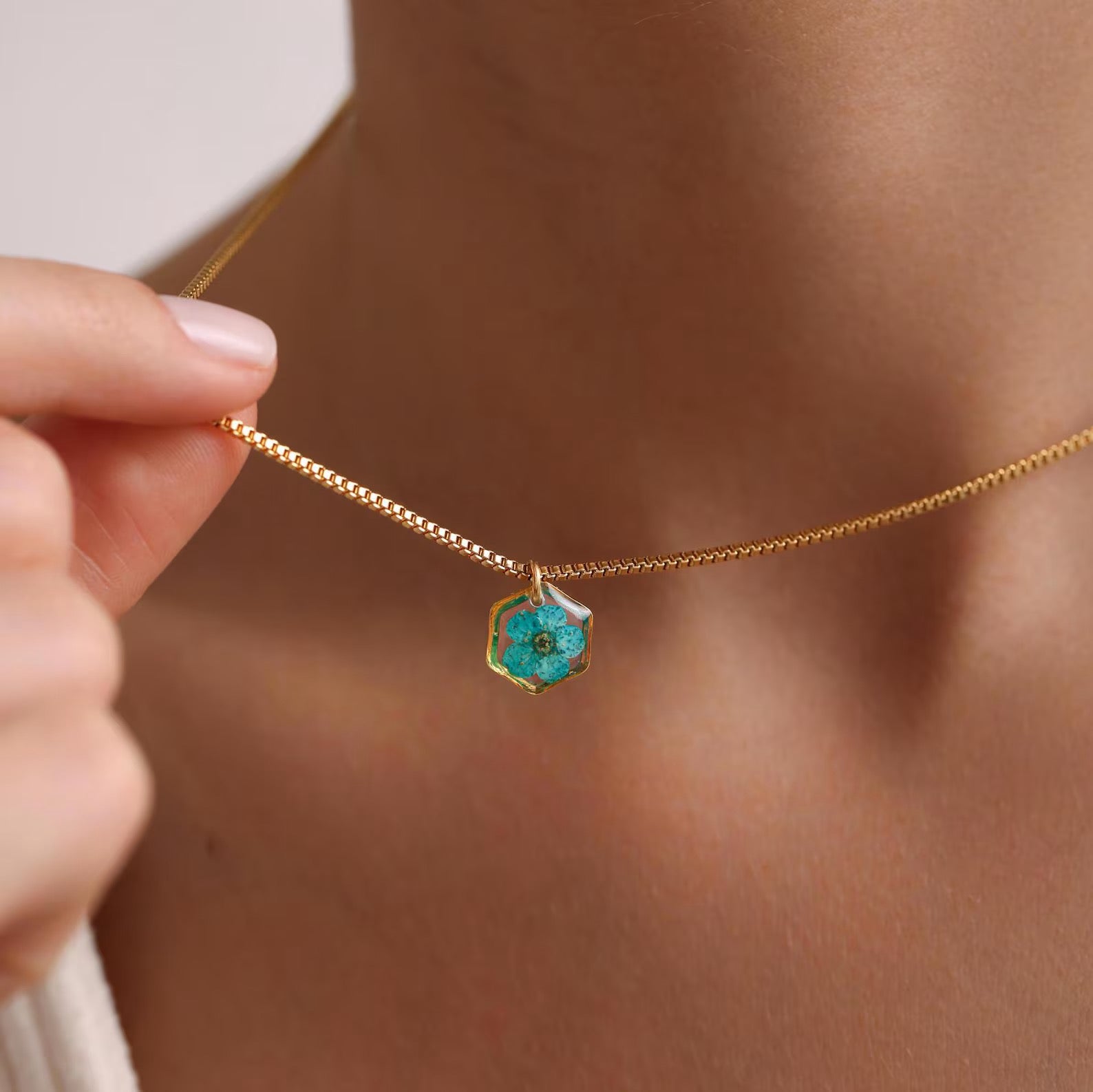 Birth Flower Hexagon Necklace