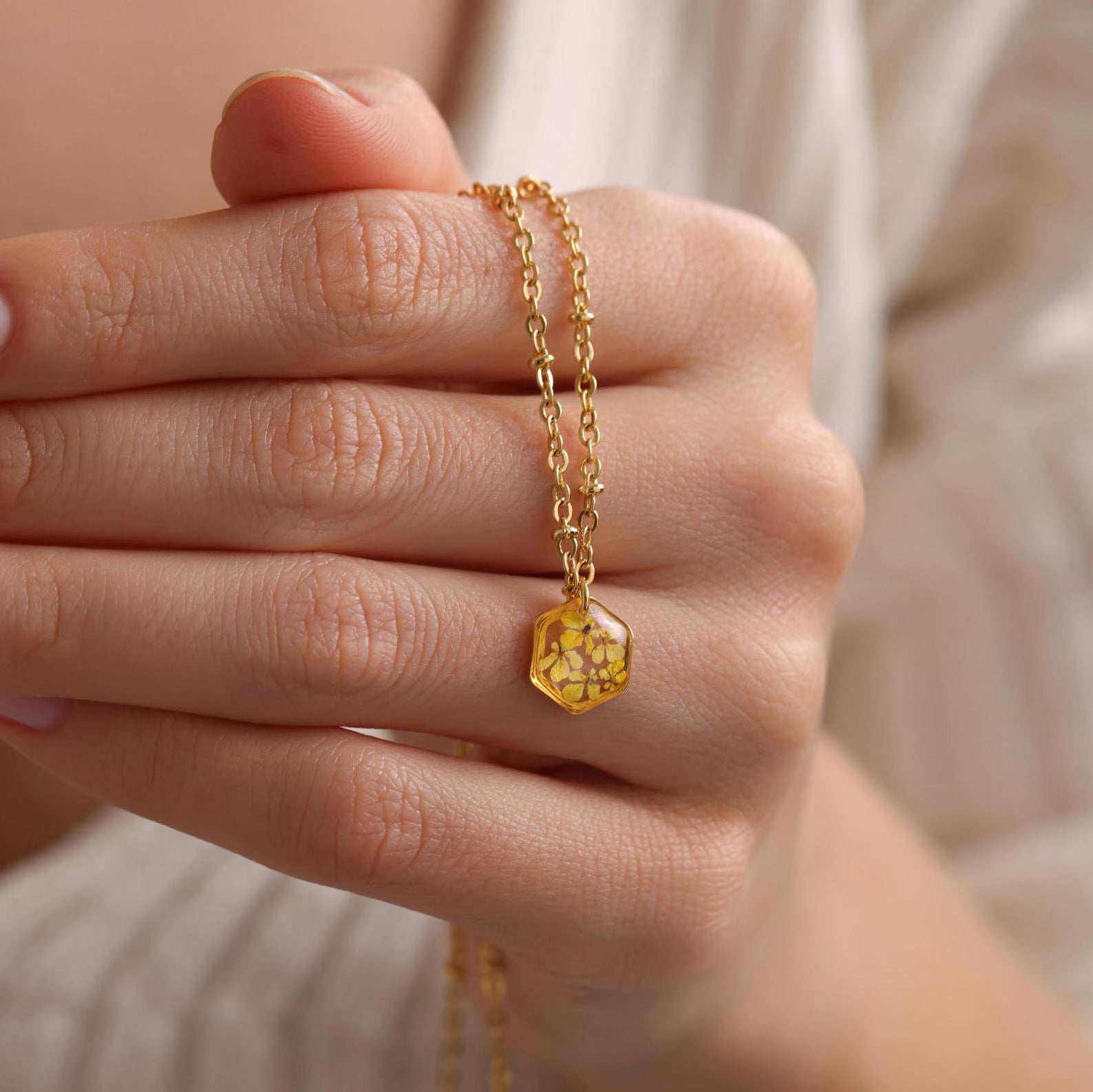 Birth Flower Hexagon Necklace