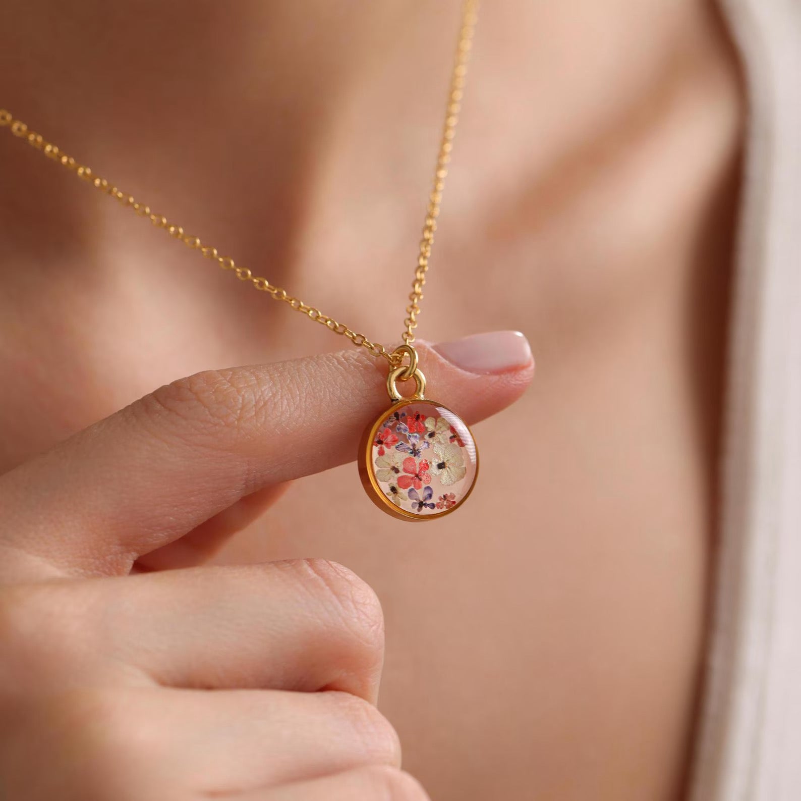 Birthflower Coin Pendant Necklace